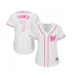 Womens Milwaukee Brewers #7 Eric Thames Replica White Fashion Cool Base Baseball Jersey