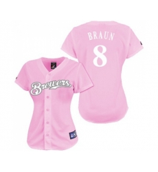 Womens Milwaukee Brewers #8 Ryan Braun Replica Pink Fashion Baseball Jersey