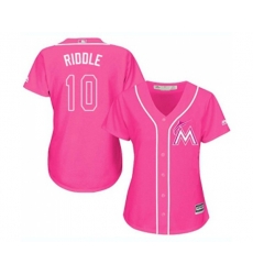 Womens Miami Marlins #10 JT Riddle Authentic Pink Fashion Cool Base Baseball Jersey