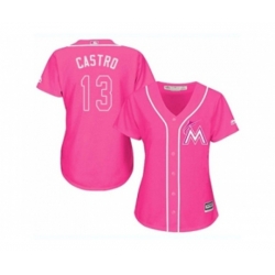 Womens Miami Marlins #13 Starlin Castro Pink Fashion Stitched MLB Jersey