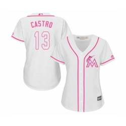 Womens Miami Marlins #13 Starlin Castro Replica White Fashion Cool Base Baseball Jersey