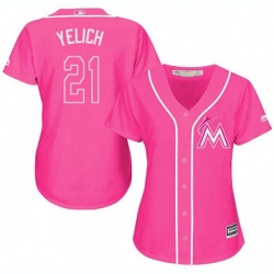Womens Miami Marlins #21 Christian Yelich Replica Pink Fashion Cool Base MLB Jersey