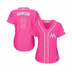 Womens Miami Marlins #9 Lewis Brinson Authentic Pink Fashion Cool Base Baseball Jersey