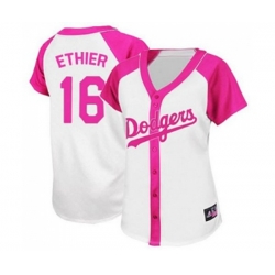 Womens Los Angeles Dodgers #16 Andre Ethier Replica White Pink Splash Fashion Baseball Jersey