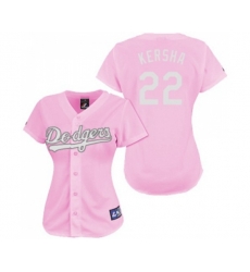 Womens Los Angeles Dodgers #22 Clayton Kershaw Replica Pink Fashion Baseball Jersey