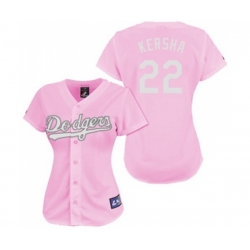 Womens Los Angeles Dodgers #22 Clayton Kershaw Replica Pink Fashion Baseball Jersey