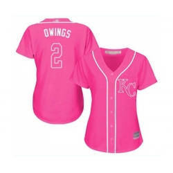 Womens Kansas City Royals #2 Chris Owings Authentic Pink Fashion Cool Base Baseball Jersey