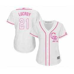 Womens Colorado Rockies #21 Jonathan Lucroy Authentic White Fashion Cool Base Baseball Jersey