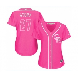 Womens Colorado Rockies #27 Trevor Story Authentic Pink Fashion Cool Base Baseball Jersey