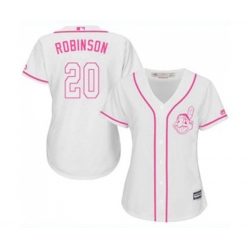 Womens Cleveland Indians #20 Eddie Robinson Replica White Fashion Cool Base Baseball Jersey