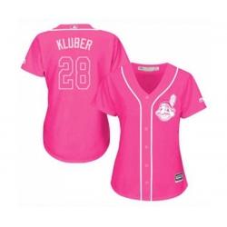 Womens Cleveland Indians #28 Corey Kluber Authentic Pink Fashion Cool Base Baseball Jersey