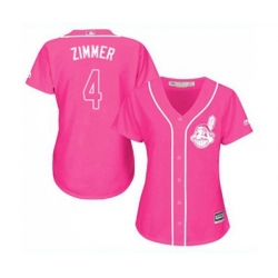 Womens Cleveland Indians #4 Bradley Zimmer Authentic Pink Fashion Cool Base Baseball Jersey