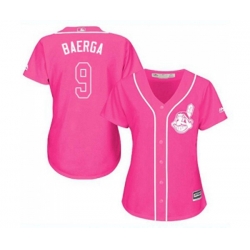 Womens Cleveland Indians #9 Carlos Baerga Authentic Pink Fashion Cool Base Baseball Jersey
