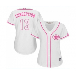 Womens Cincinnati Reds #13 Dave Concepcion Replica White Fashion Cool Base Baseball Jersey