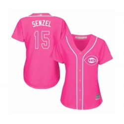 Womens Cincinnati Reds #15 Nick Senzel Authentic Pink Fashion Cool Base Baseball Jersey