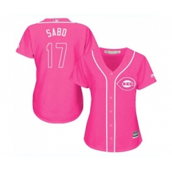Womens Cincinnati Reds #17 Chris Sabo Authentic Pink Fashion Cool Base Baseball Jersey