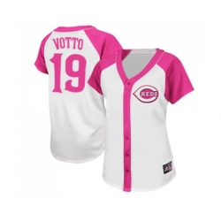 Womens Cincinnati Reds #19 Joey Votto Replica White Pink Splash Fashion Baseball Jersey