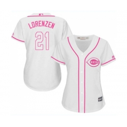 Womens Cincinnati Reds #21 Michael Lorenzen Replica White Fashion Cool Base Baseball Jersey