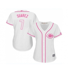 Womens Cincinnati Reds #7 Eugenio Suarez Replica White Fashion Cool Base Baseball Jersey