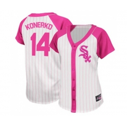 Womens Chicago White Sox #14 Paul Konerko Replica White Pink Splash Fashion Baseball Jersey