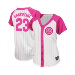 Womens Chicago Cubs #23 Ryne Sandberg Authentic White Pink Splash Fashion Baseball Jersey