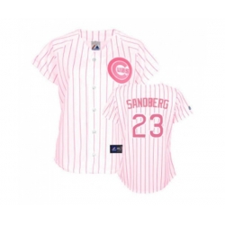 Womens Chicago Cubs #23 Ryne Sandberg Authentic White Pink Strip Fashion Baseball Jersey
