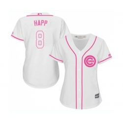 Womens Chicago Cubs #8 Ian Happ Authentic White Fashion Baseball Jersey