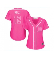 Womens Boston Red Sox #12 Brock Holt Authentic Pink Fashion Baseball Jersey