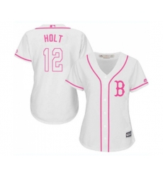 Womens Boston Red Sox #12 Brock Holt Replica White Fashion Baseball Jersey