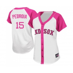 Womens Boston Red Sox #15 Dustin Pedroia Replica White Pink Splash Fashion Baseball Jersey Womens Boston Red Sox #15 Dustin Pedroia Replica White Pink Splash Fashion Baseball Jersey