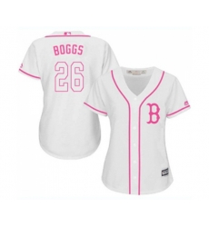 Womens Boston Red Sox #26 Wade Boggs Replica White Fashion Baseball Jersey