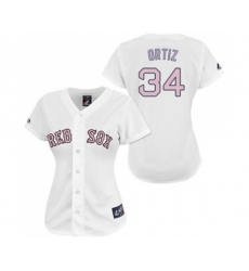 Womens Boston Red Sox #34 David Ortiz Replica White Pink No. Baseball Jersey