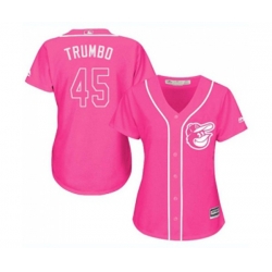 Womens Baltimore Orioles #45 Mark Trumbo Authentic Pink Fashion Cool Base Baseball Jersey