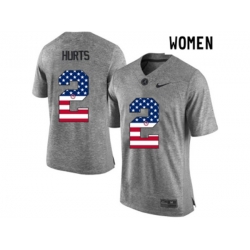 2016 US Flag Fashion Women Heather Gray Alabama Crimson Tide Jalen Hurts #2 College Football Limited Jerseys - Gridiron Gray