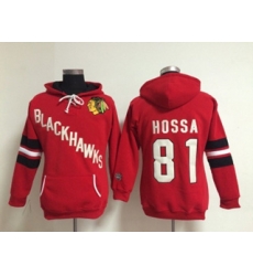 Women Chicago Blackhawks #81 Marian Hossa Red Pullover Hoodie
