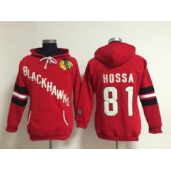 Women Chicago Blackhawks #81 Marian Hossa Red Pullover Hoodie
