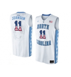 2016 US Flag Fashion 2016 Mens North Carolina Tar Heels Brice Johnson #11 College Basketball Jersey - White