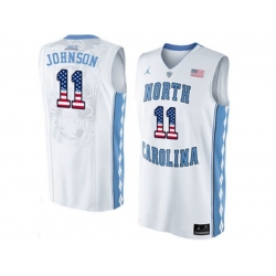 2016 US Flag Fashion 2016 Mens North Carolina Tar Heels Brice Johnson #11 College Basketball Jersey - White