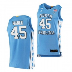 North Carolina Tar Heels #45 Brady Manek Blue Basketball Jersey