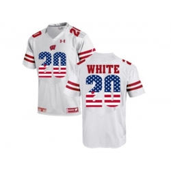 2016 US Flag Fashion-2016 Mens UA Wisconsin Badgers James White #20 College Football Jersey - White