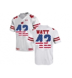 2016 US Flag Fashion-2016 Mens UA Wisconsin Badgers T.J Watt #42 College Football Jersey - White