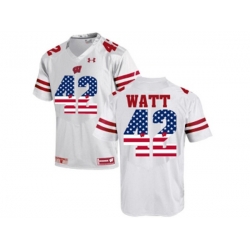 2016 US Flag Fashion-2016 Mens UA Wisconsin Badgers T.J Watt #42 College Football Jersey - White