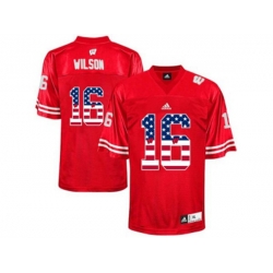 2016 US Flag Fashion-Mens Wisconsin Badgers Russell Wilson #16 College Football Jersey - Red