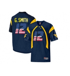 2016 US Flag Fashion West Virginia Mountaineers Geno Smith #12 College Football Mesh Jersey - Navy Blue