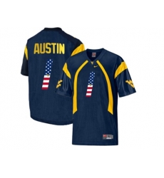 2016 US Flag Fashion West Virginia Mountaineers Tavon Austin #1 College Football Mesh Jersey - Navy Blue
