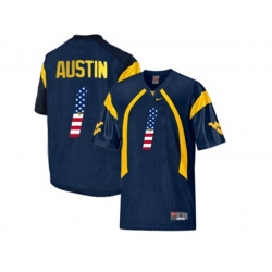 2016 US Flag Fashion West Virginia Mountaineers Tavon Austin #1 College Football Mesh Jersey - Navy Blue