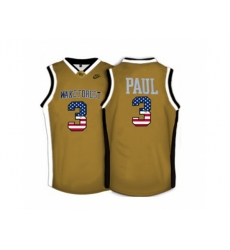 2016 US Flag Fashion Wake Forest Demon Deacons Chris Paul #3 College Basketball Throwback Jersey - Gold