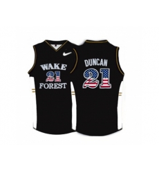 2016 US Flag Fashion Wake Forest Demon Deacons Tim Duncan #21 College Basketball Throwback Jersey - Black