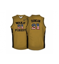 2016 US Flag Fashion Wake Forest Demon Deacons Tim Duncan #21 College Basketball Throwback Jersey - Gold