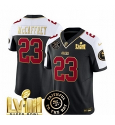 San Francisco 49ers #23 Christian McCaffrey Black White 2024 F U S E Super Bowl LVIII Patch Alternate Vapor Limited Stitched Football JerseyS